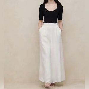 Banana Republic Lina Linen Wide Leg Pants Ivory 882893 size petite 0